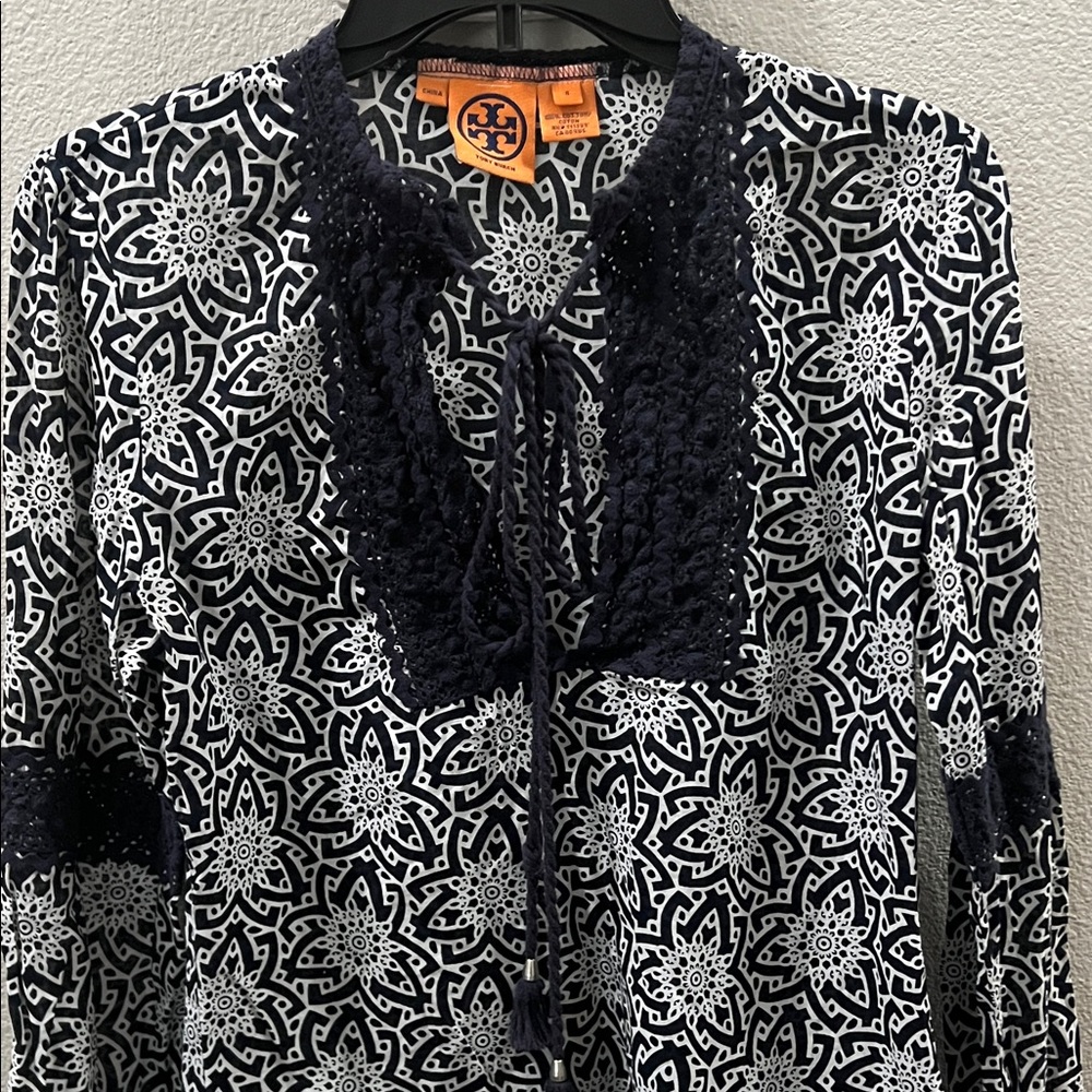 Tory Burch Black and White Geometric Blouse